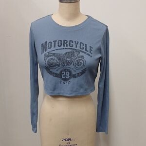DAZY Motorcycle Trip Blue Ribbed Crop Top Size M